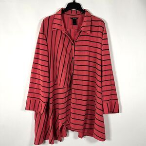 Ali Miles Tunic Swing Shirt Top 3X Coral Button Front Bell Sleeve Artsy Eclectic